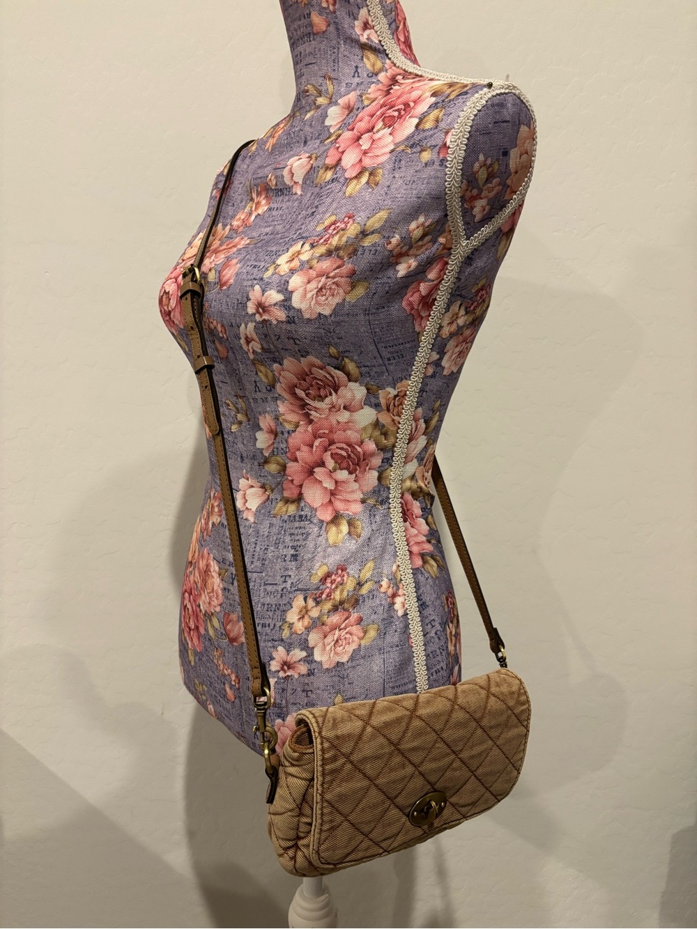 Patricia Nash Bonny Quilted Denim Brown Crossbody Bag